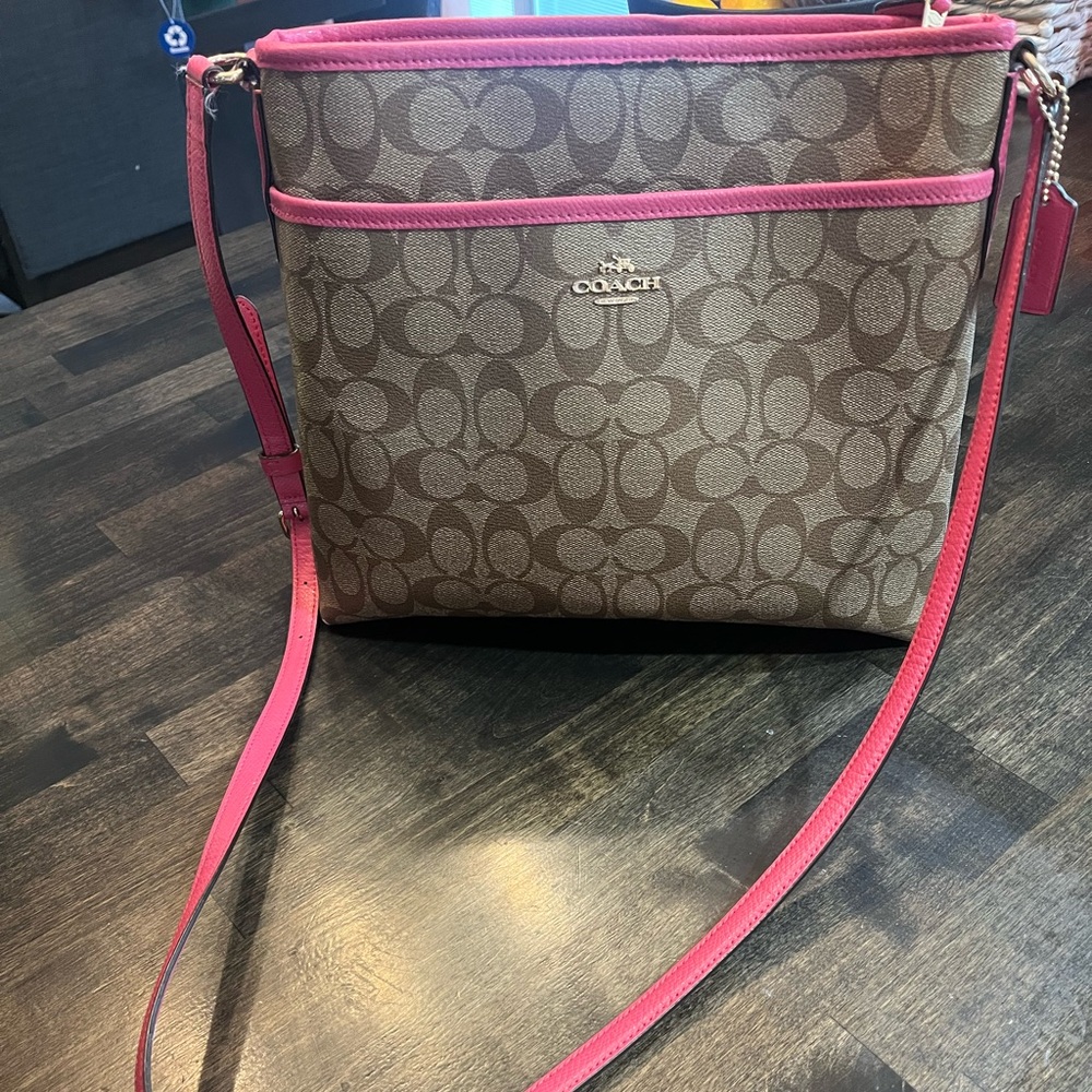 Coach Signature Brown and Pink Crossbody Bag